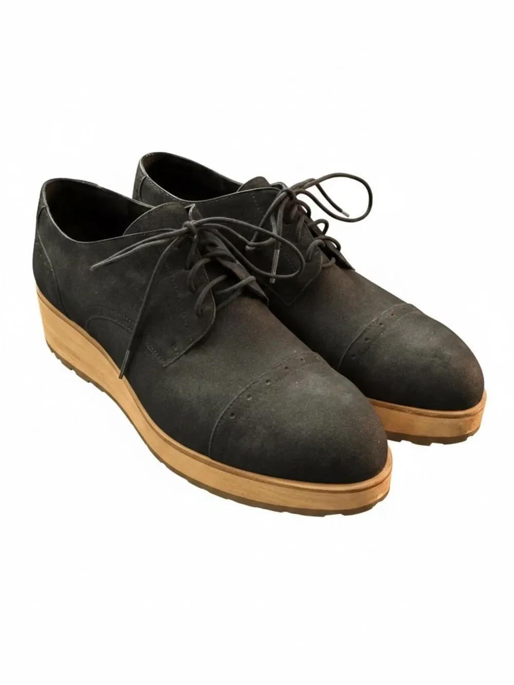 Eileen Fisher Act Wedge Oxford Shoes Suede Wood Platform 9